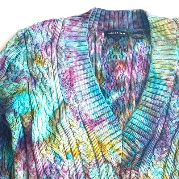 Jeanne Pierre V-Neck Knit Sweater One of a Kind Hand Tie Dyed Large - Picture 7 of 10